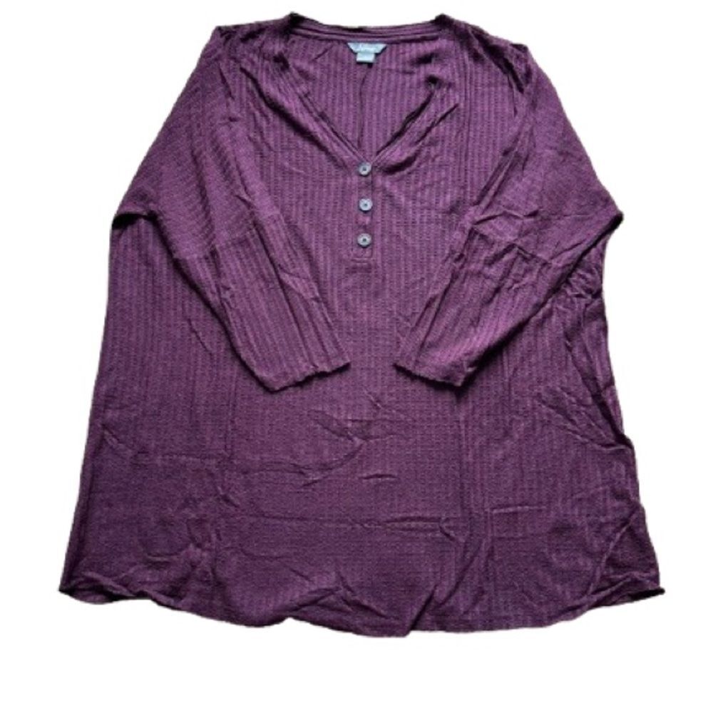 EUC Natural Reflections Plum Waffle Knot Long Sleeve Top Size 2X